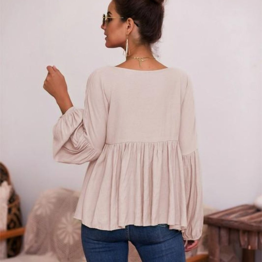 Boho Hippy Babydoll Blouse Long Sleeve - Picture 2 of 3